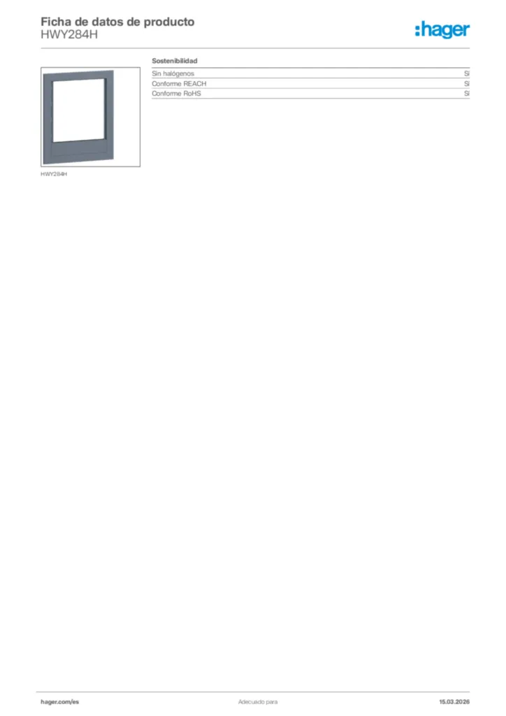 Imagen Hager Ficha de datos de producto HWY284H | Hager España