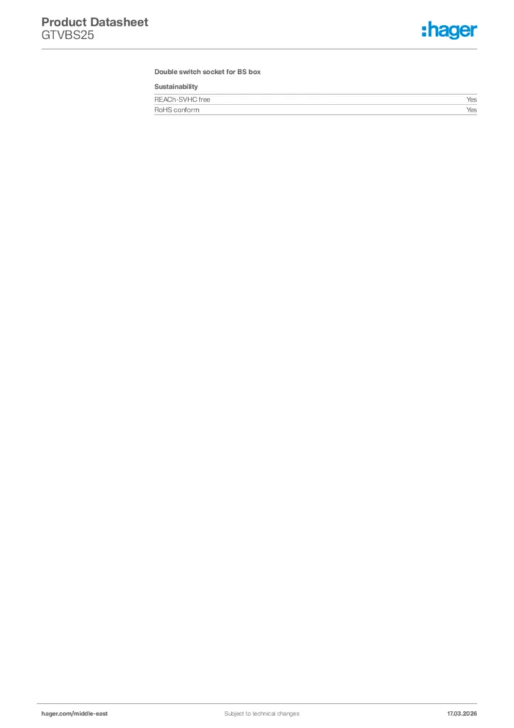 Image Hager Product data sheet GTVBS25  | Hager