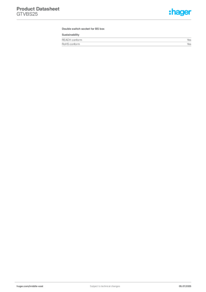 Image Hager Product data sheet GTVBS25  | Hager