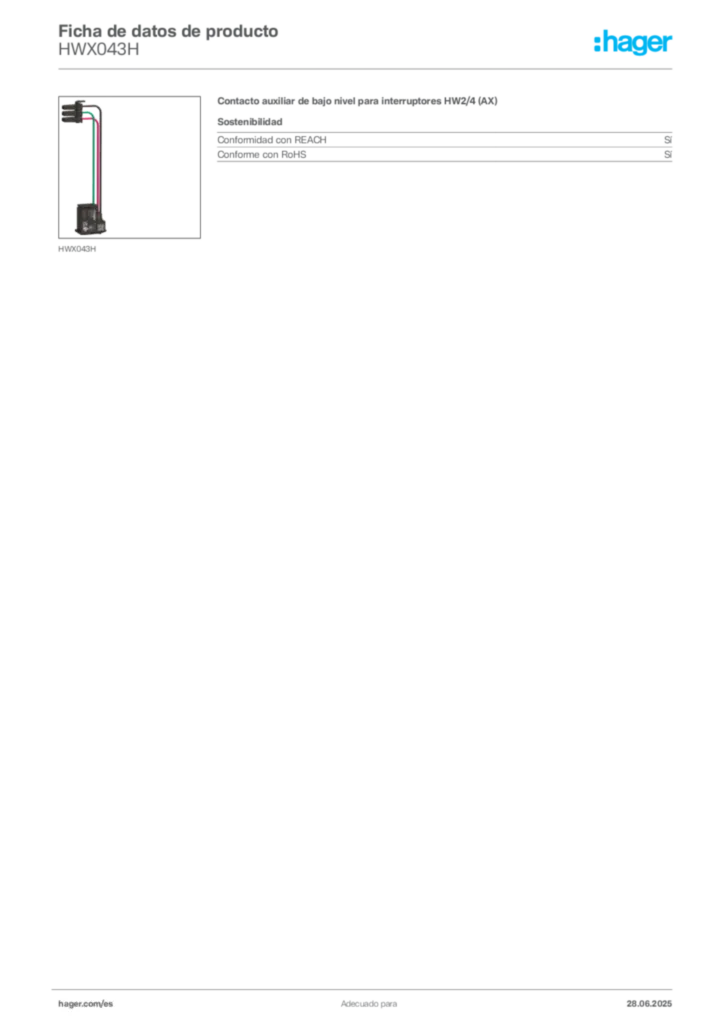 Imagen Hager Ficha de datos de producto HWX043H | Hager España