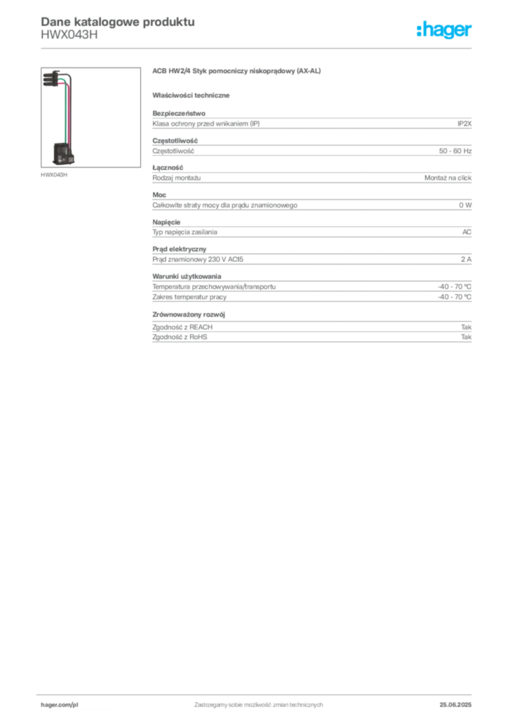 Zdjęcie Hager Dane katalogowe produktu HWX043H | Hager Polska