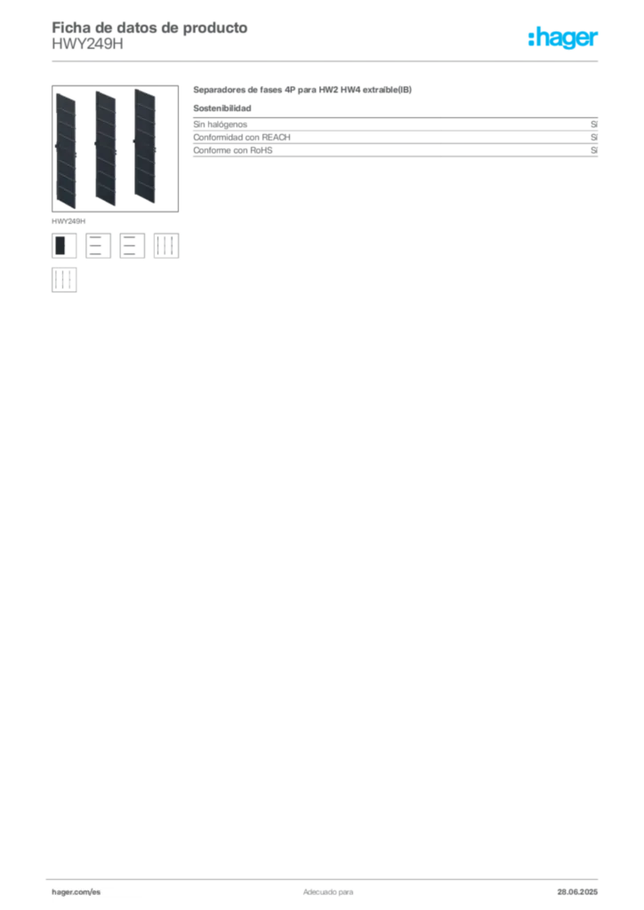 Imagen Hager Ficha de datos de producto HWY249H | Hager España