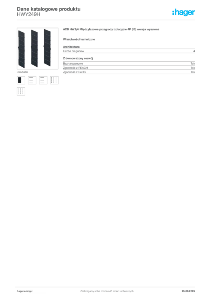 Zdjęcie Hager Dane katalogowe produktu HWY249H | Hager Polska