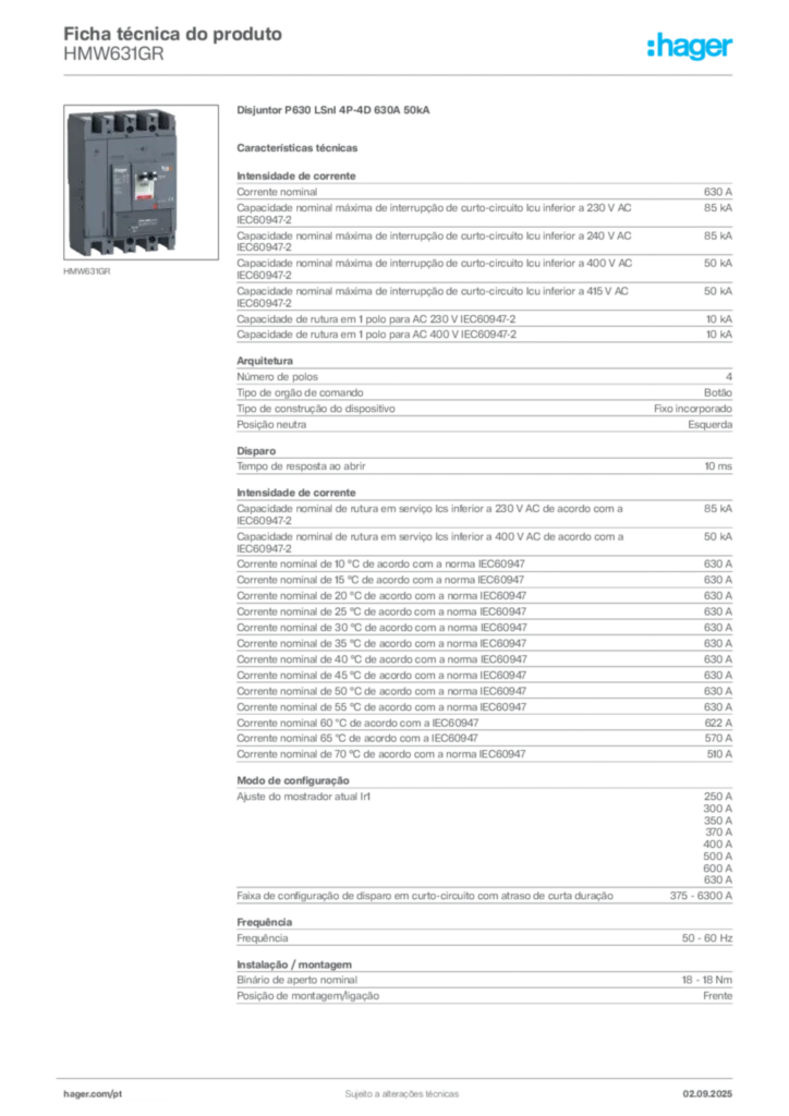 Imagem Hager Ficha técnica do produto HMW631GR | Hager Portugal