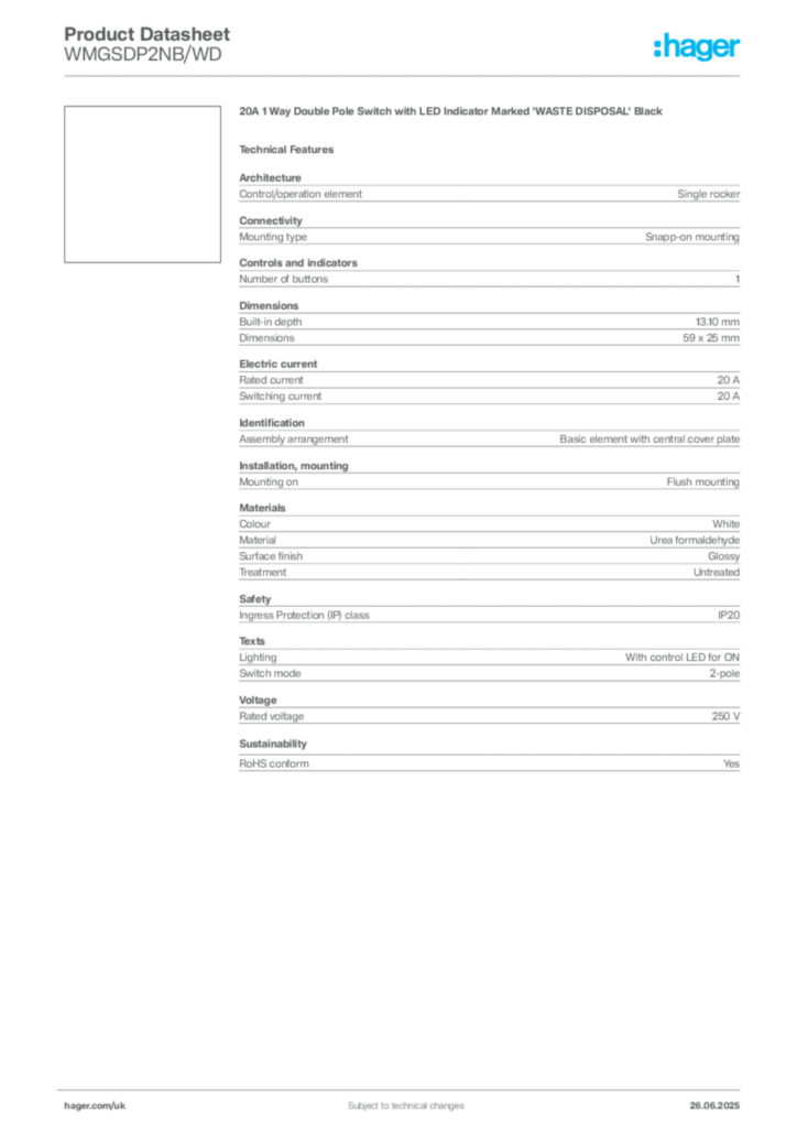 Image Hager Product data sheet WMGSDP2NB/WD  | Hager