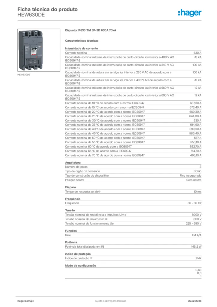 Imagem Hager Ficha técnica do produto HEW630DE | Hager Portugal
