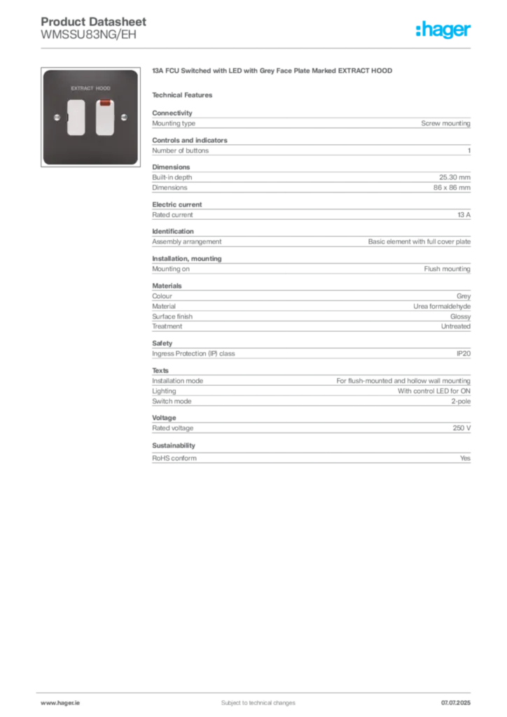 Image Hager Product data sheet WMSSU83NG/EH  | Hager
