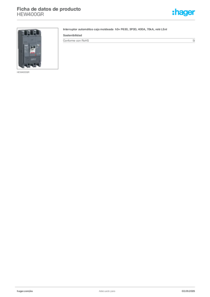 Imagen Hager Ficha de datos de producto HEW400GR | Hager España