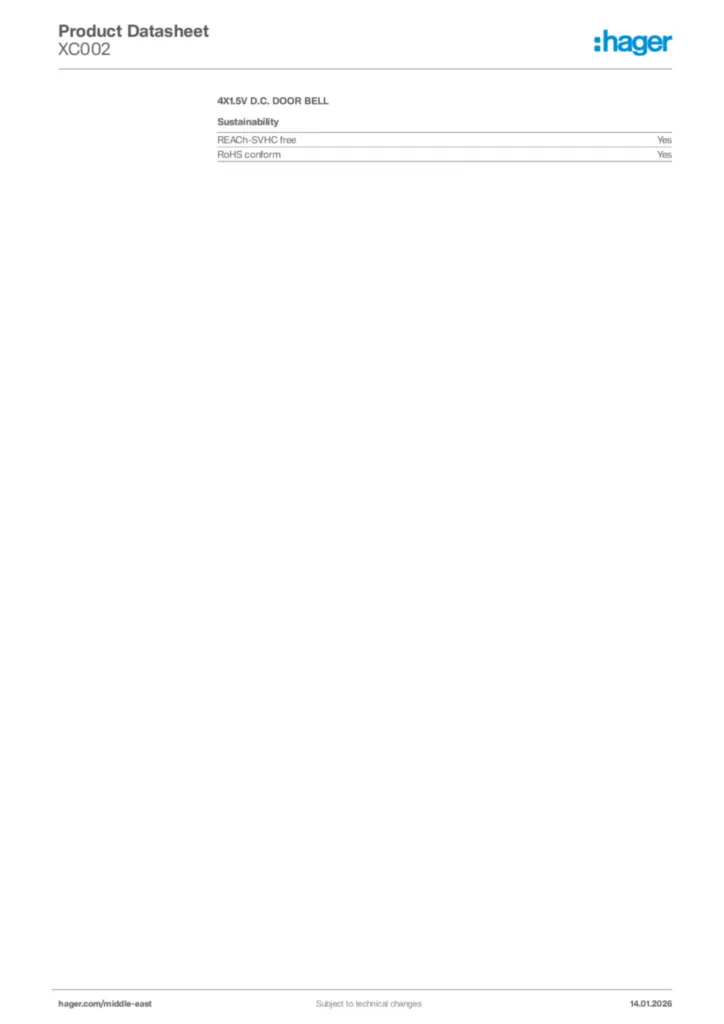 Image Hager Product data sheet XC002  | Hager