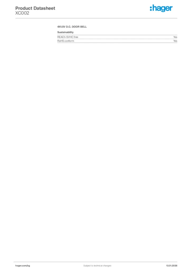 Image Hager Product data sheet XC002  | Hager