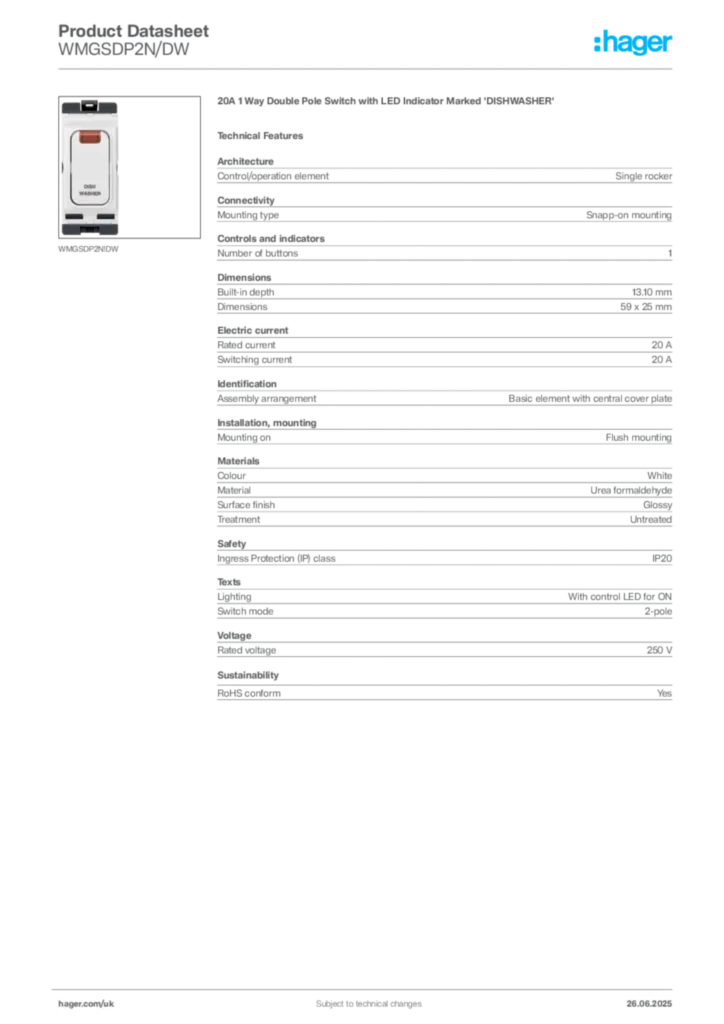Image Hager Product data sheet WMGSDP2N/DW  | Hager