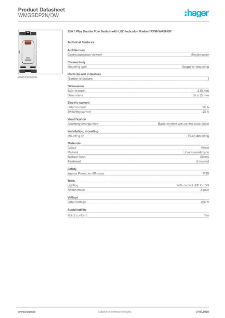 Image Hager Product data sheet WMGSDP2N/DW  | Hager