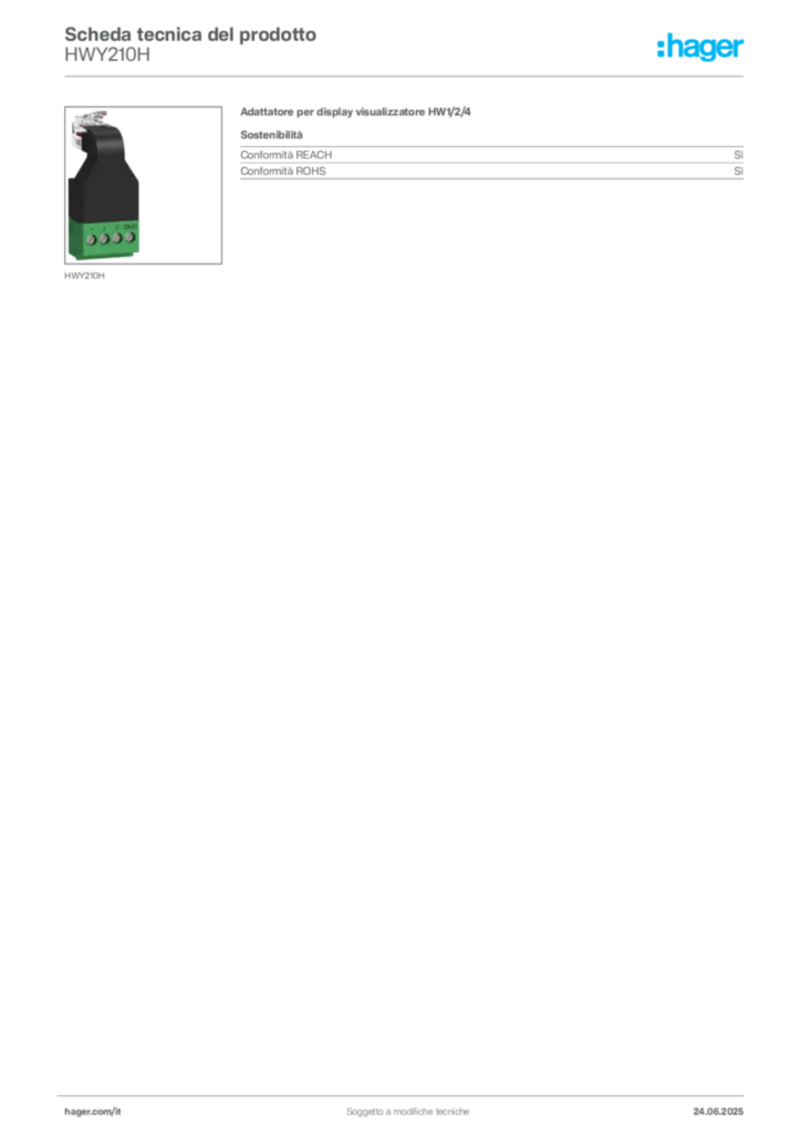 Immagine Hager Scheda tecnica del prodotto HWY210H | Hager Italia