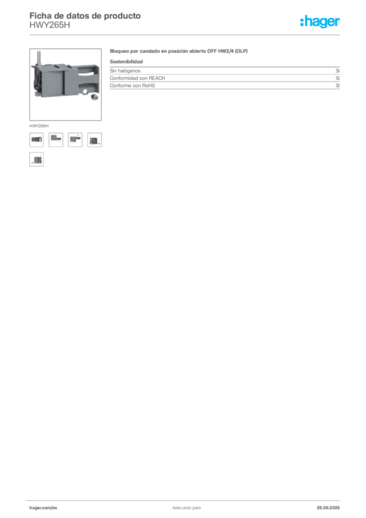 Imagen Hager Ficha de datos de producto HWY265H | Hager España