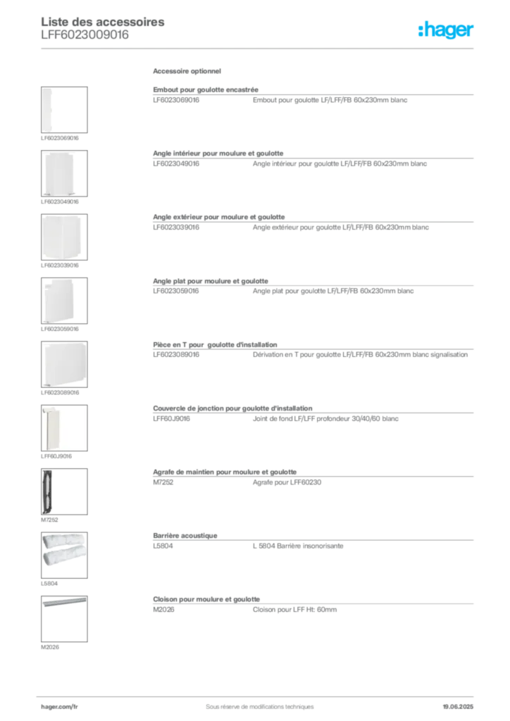 Image Hager Fiche technique du produit LFF6023009016 | Hager France