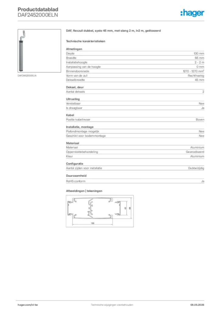 Afbeelding Hager Productdatablad DAF2452000ELN | Hager Belgium