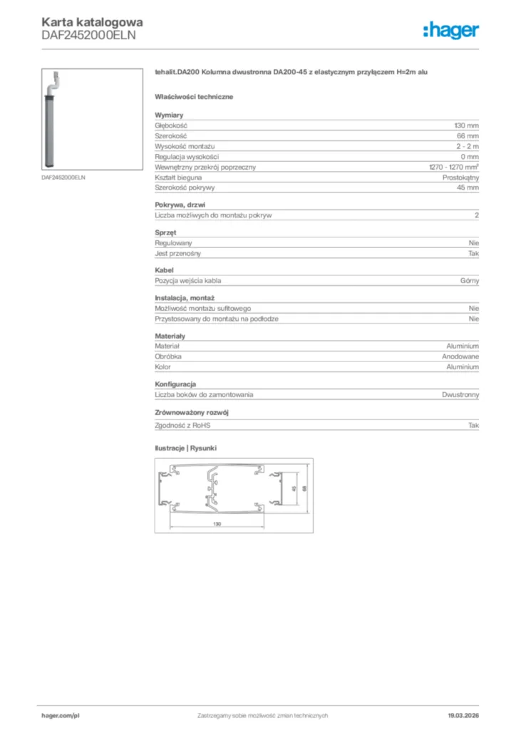 Zdjęcie Hager Karta katalogowa DAF2452000ELN | Hager Polska