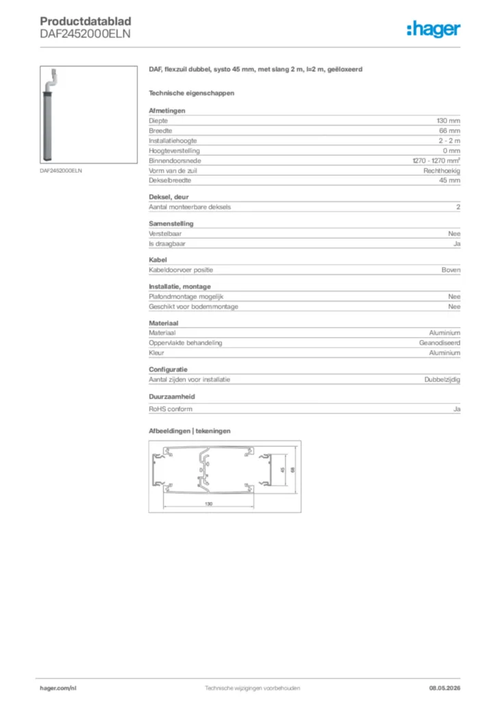 Afbeelding Hager Productdatablad DAF2452000ELN | Hager Nederland