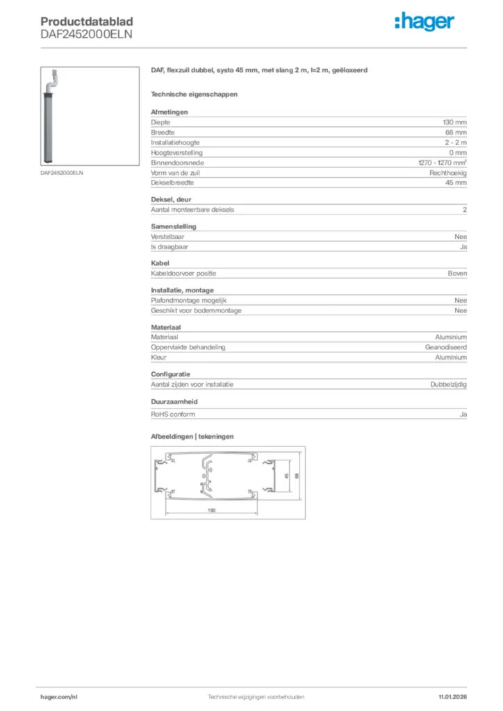 Afbeelding Hager Productdatablad DAF2452000ELN | Hager Nederland