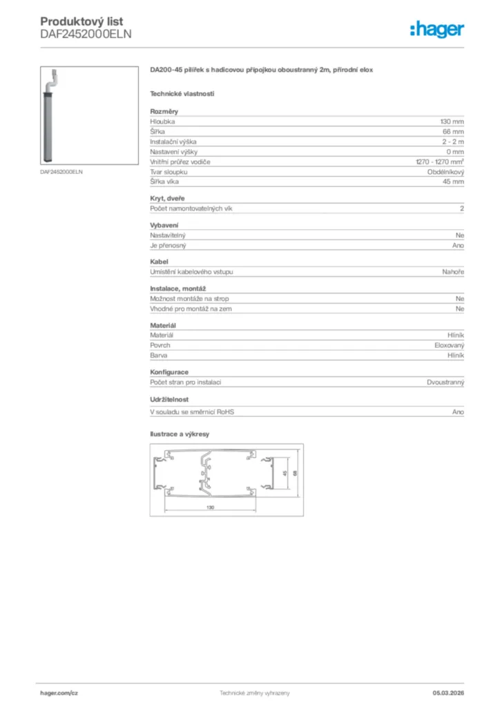 Obrázek Hager Product data sheet DAF2452000ELN | Hager