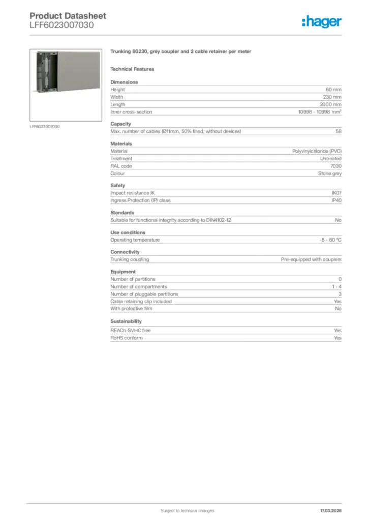 Image Hager Product data sheet LFF6023007030  | Hager Africa