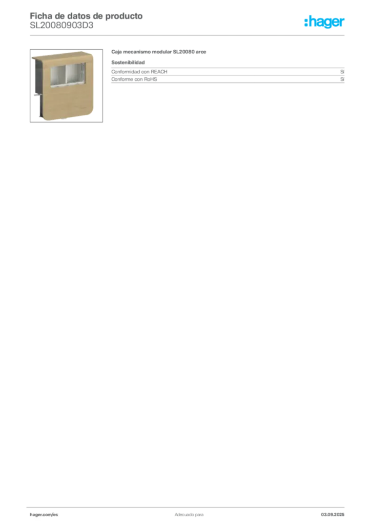 Imagen Hager Ficha de datos de producto SL20080903D3 | Hager España