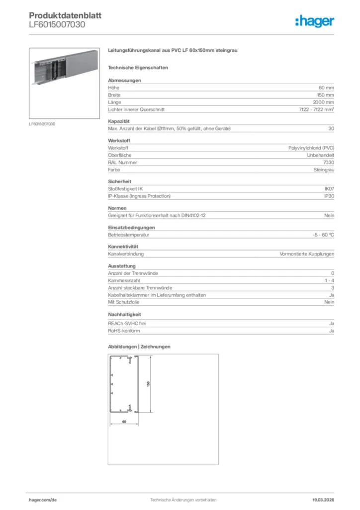 Bild Hager Produktdatenblatt LF6015007030 | Hager Deutschland