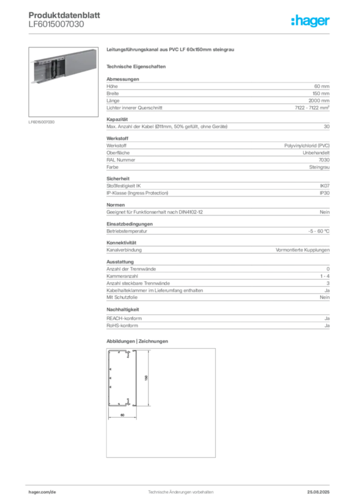 Bild Hager Produktdatenblatt LF6015007030 | Hager Deutschland