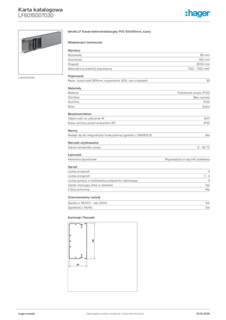 Zdjęcie Hager Karta katalogowa LF6015007030 | Hager Polska