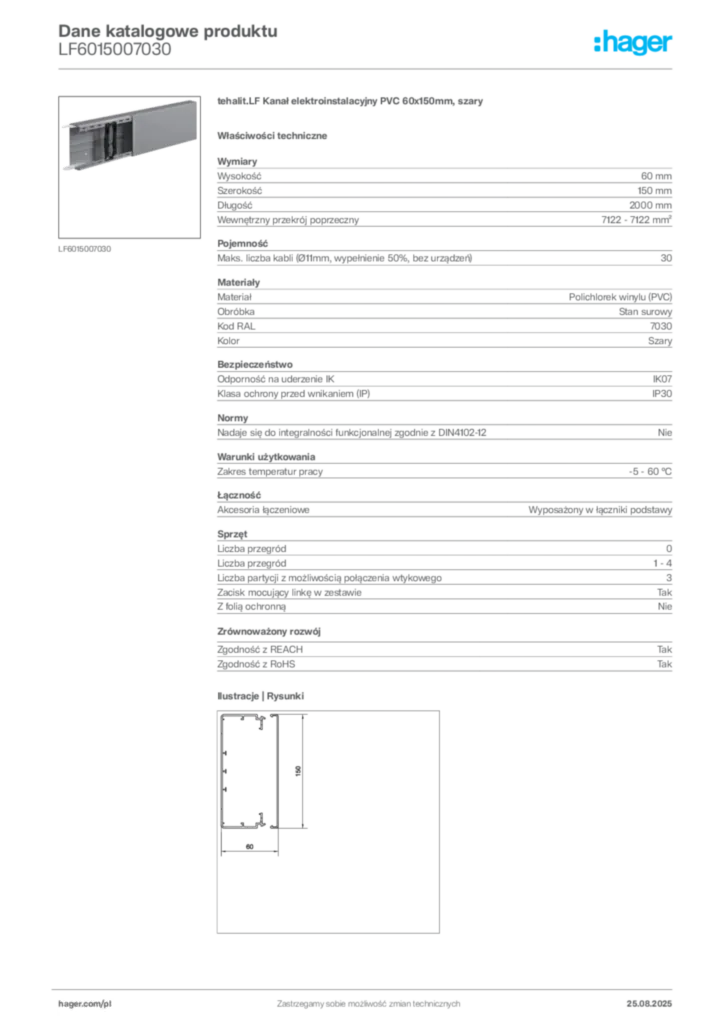 Zdjęcie Hager Dane katalogowe produktu LF6015007030 | Hager Polska