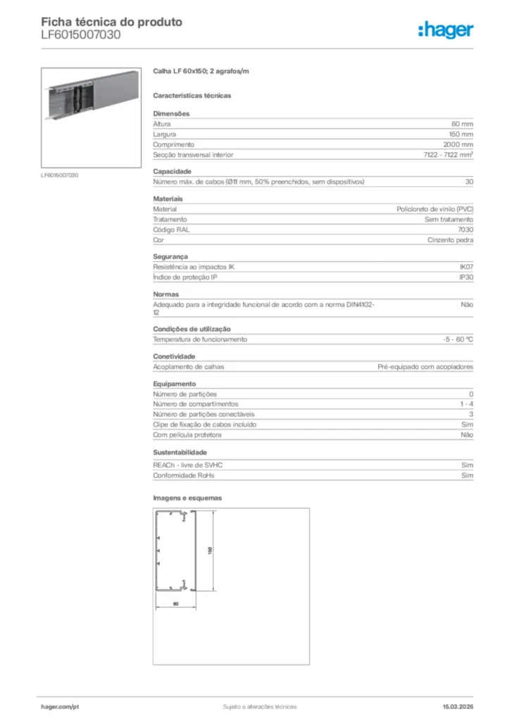 Imagem Hager Ficha técnica do produto LF6015007030 | Hager Portugal