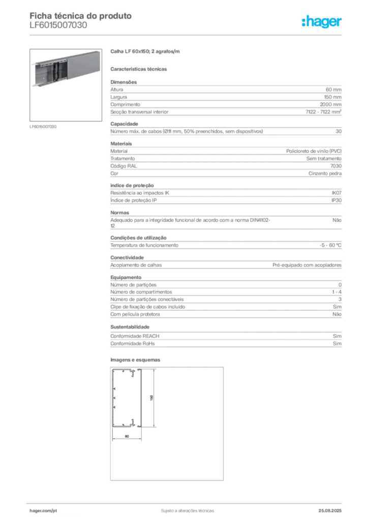 Imagem Hager Ficha técnica do produto LF6015007030 | Hager Portugal