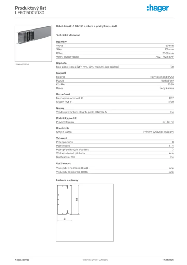 Obrázek Hager Product data sheet LF6015007030 | Hager