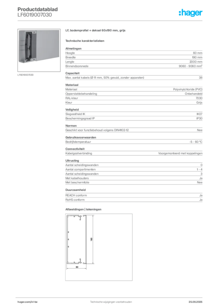 Afbeelding Hager Productdatablad LF6019007030 | Hager Belgium