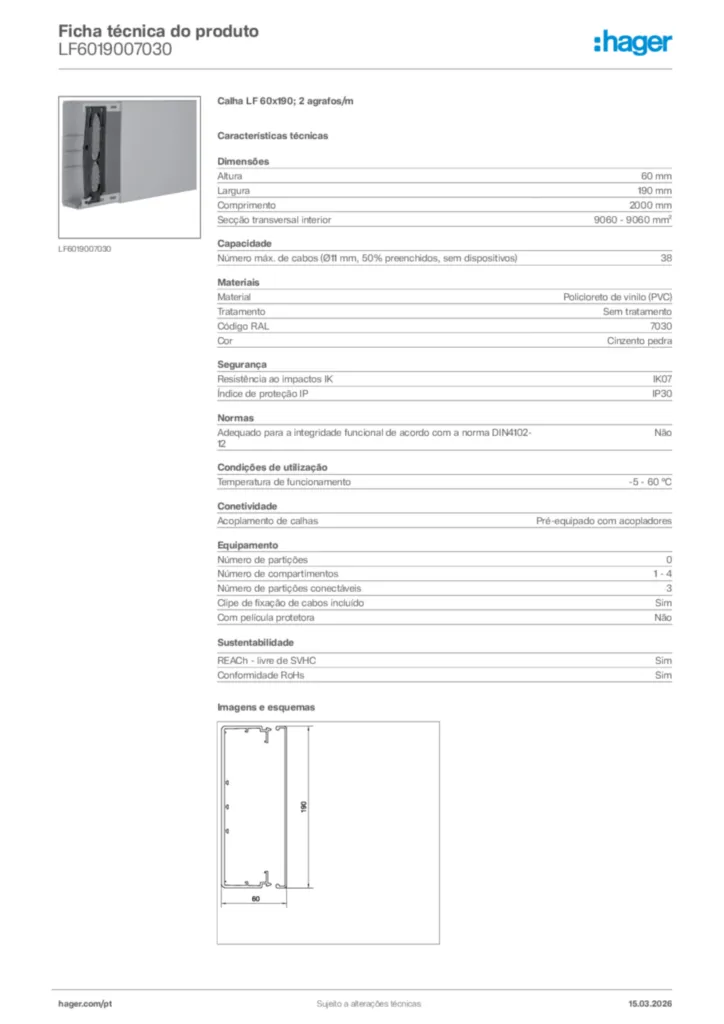 Imagem Hager Ficha técnica do produto LF6019007030 | Hager Portugal