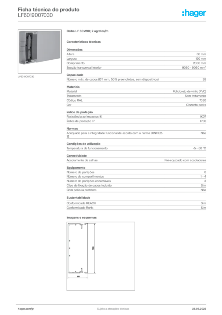 Imagem Hager Ficha técnica do produto LF6019007030 | Hager Portugal