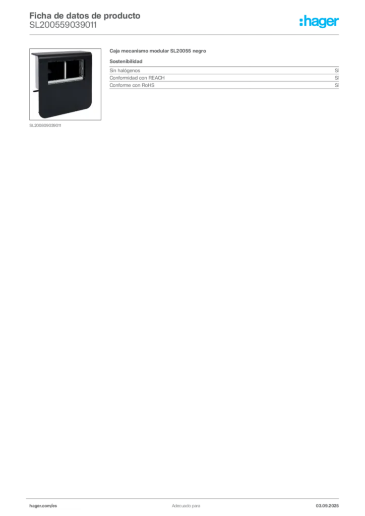 Imagen Hager Ficha de datos de producto SL200559039011 | Hager España