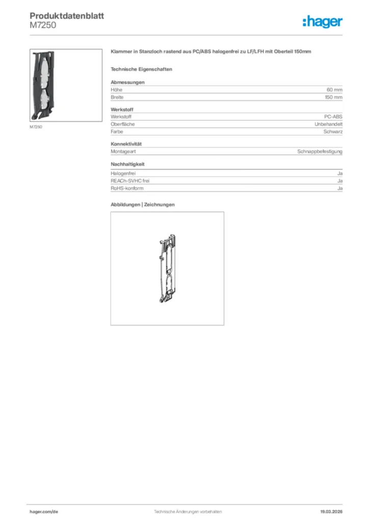 Bild Hager Produktdatenblatt M7250 | Hager Deutschland
