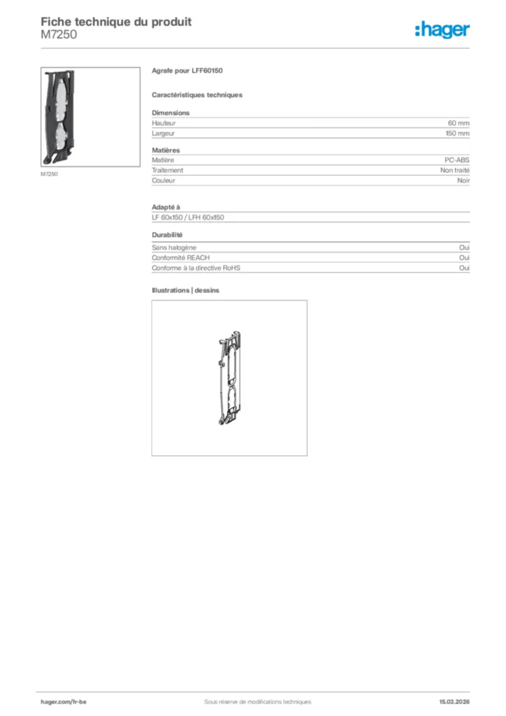 Image Hager Fiche technique du produit M7250 | Hager Belgique