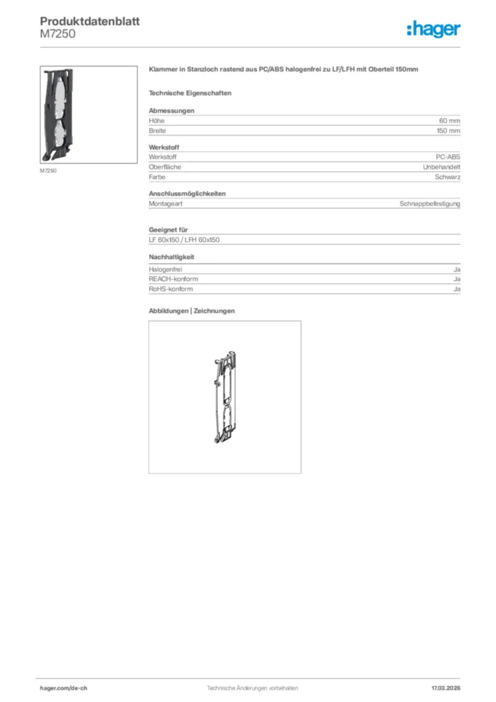 Bild Hager Produktdatenblatt M7250 | Hager Schweiz