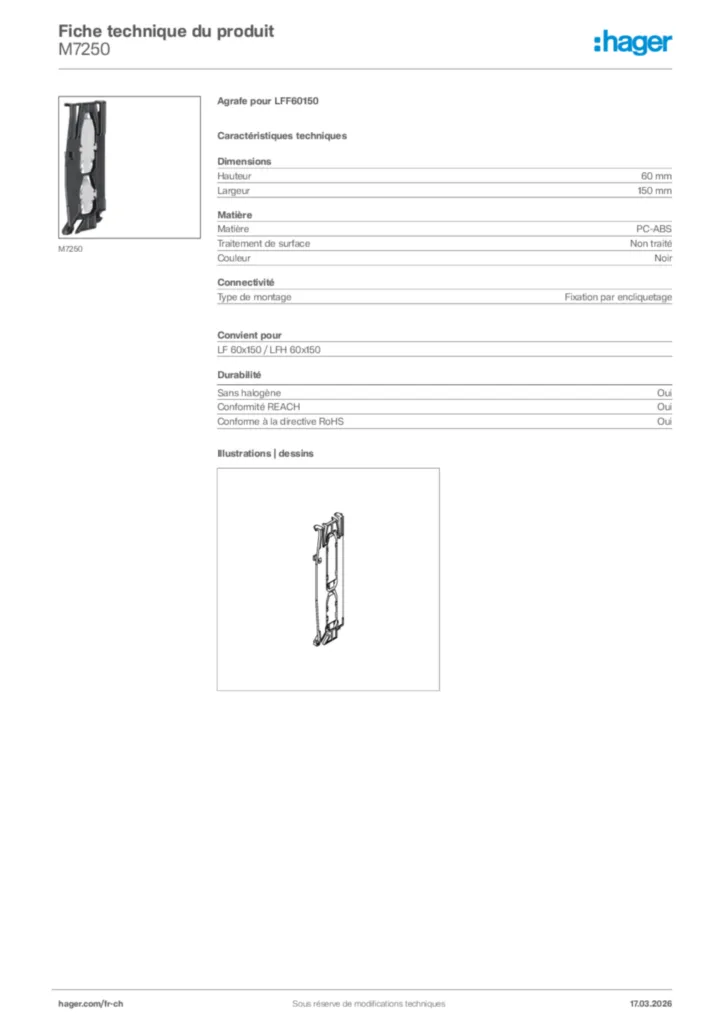 Image Hager Fiche technique du produit M7250 | Hager Suisse