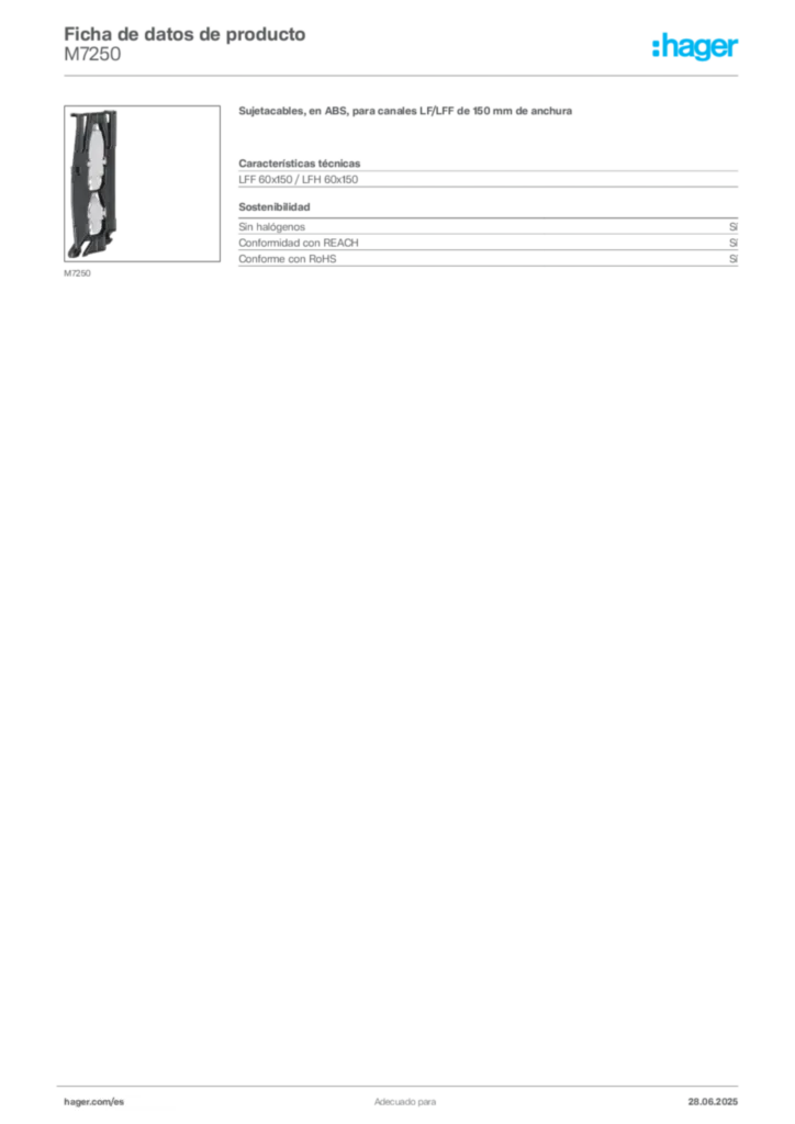 Imagen Hager Ficha de datos de producto M7250 | Hager España