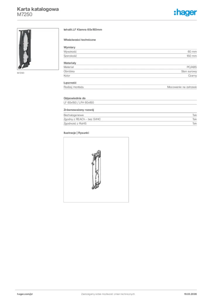 Zdjęcie Hager Karta katalogowa M7250 | Hager Polska