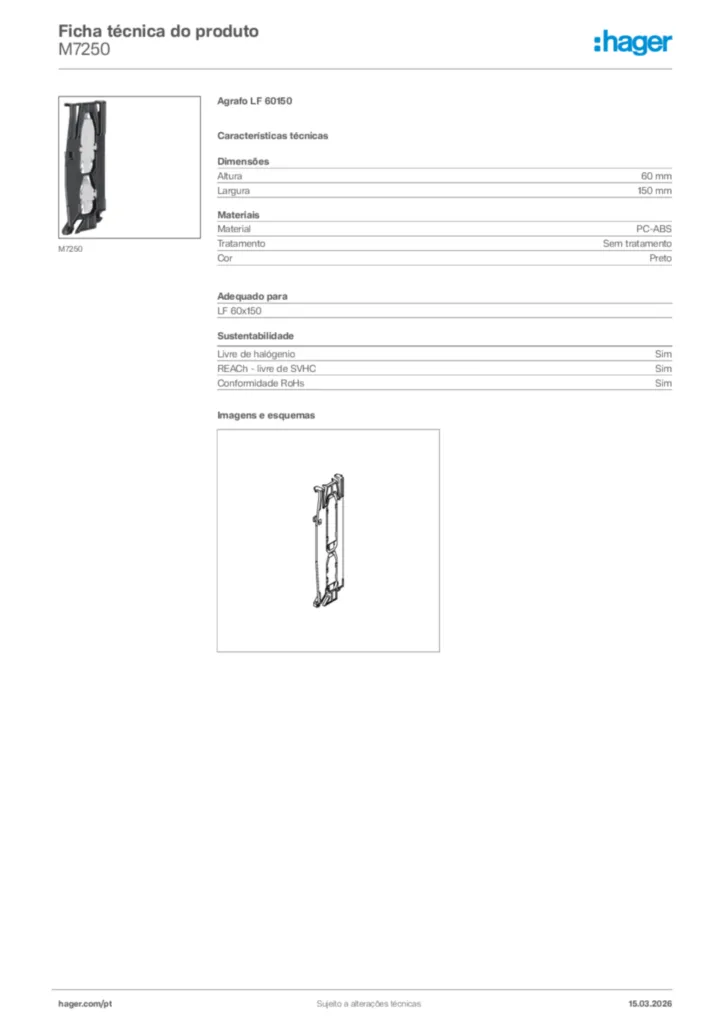 Imagem Hager Ficha técnica do produto M7250 | Hager Portugal