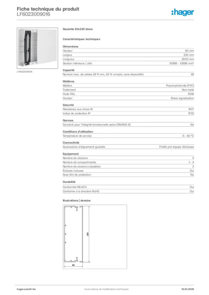 Image Hager Fiche technique du produit LF6023009016 | Hager Belgique