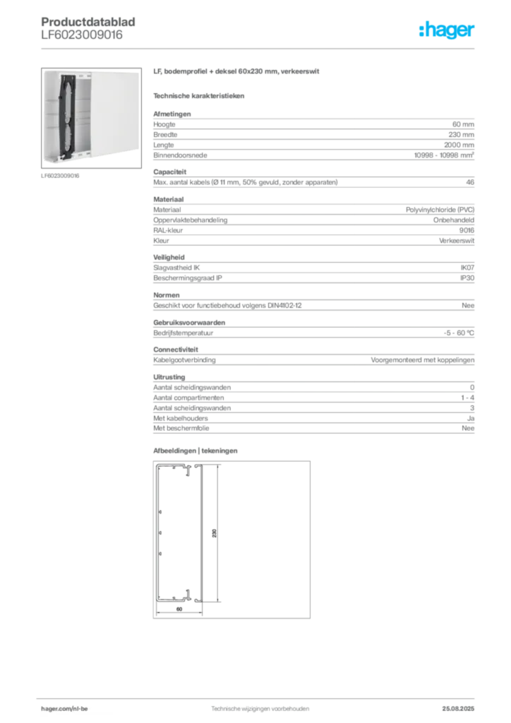 Afbeelding Hager Productdatablad LF6023009016 | Hager Belgium