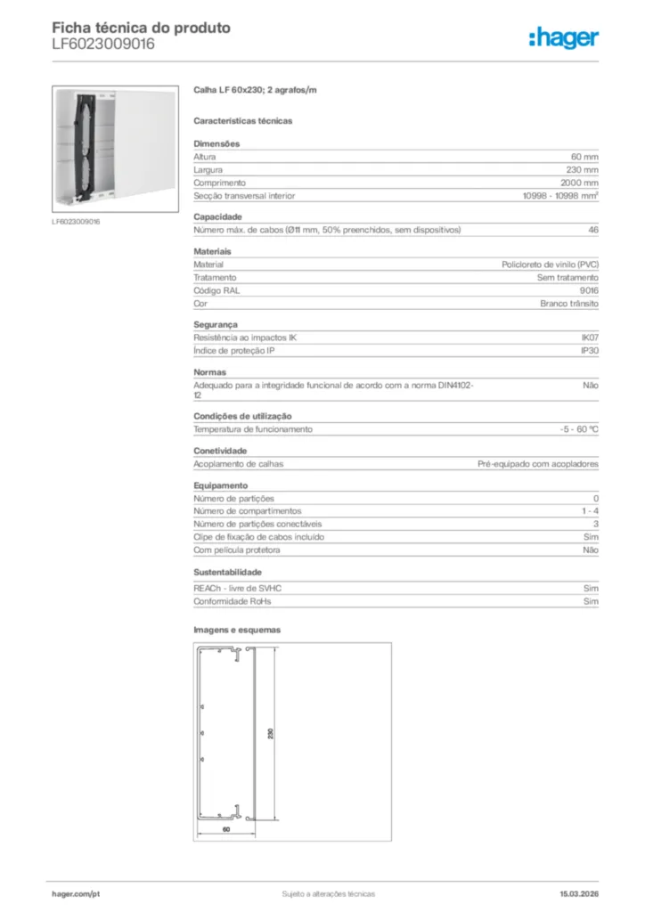 Imagem Hager Ficha técnica do produto LF6023009016 | Hager Portugal