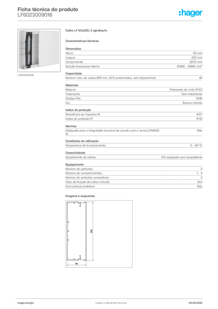 Imagem Hager Ficha técnica do produto LF6023009016 | Hager Portugal