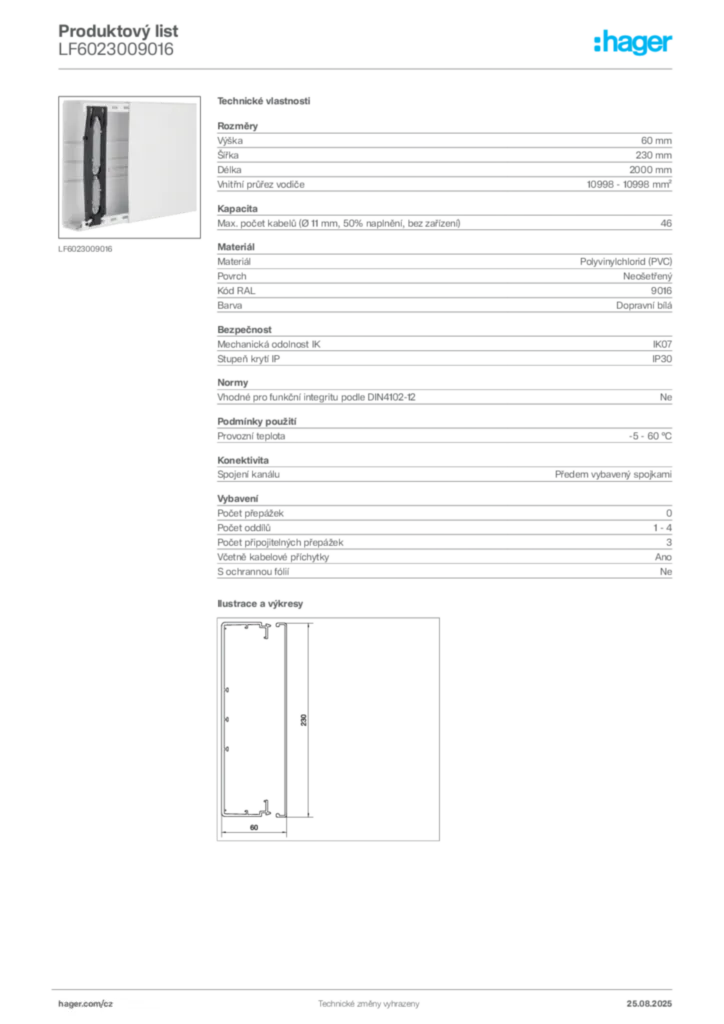 Obrázek Hager Produktový list LF6023009016 | Hager