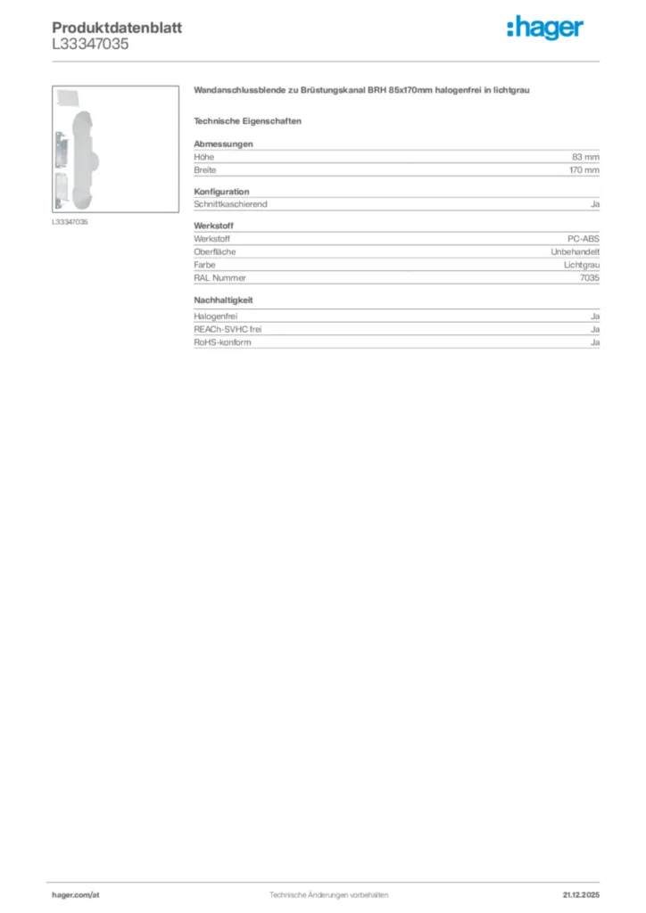 Bild Hager Produktdatenblatt L33347035 | Hager Deutschland